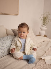 White/Blue Floral Print Baby Long Sleeve 100% Cotton Bodysuit Denim Jacket & Trousers 3 Piece Set (0mths-2yrs) - Image 15 of 17