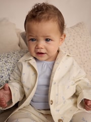 White/Blue Floral Print Baby Long Sleeve 100% Cotton Bodysuit Denim Jacket & Trousers 3 Piece Set (0mths-2yrs) - Image 17 of 17