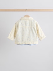 White/Blue Floral Print Baby Long Sleeve 100% Cotton Bodysuit Denim Jacket & Trousers 3 Piece Set (0mths-2yrs) - Image 4 of 17