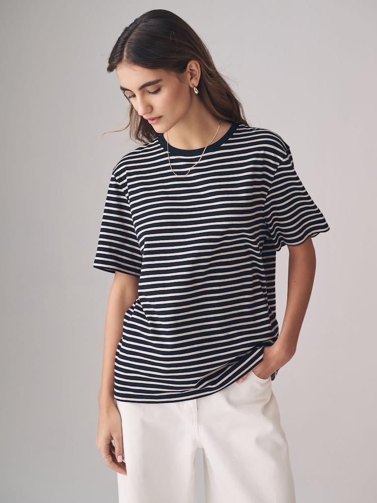 The Set Black/Berry Red/Taupe Brown/White/Stripe 5 Pack Relaxed Short Sleeve 100% Cotton T-Shirts - Image 1 of 13