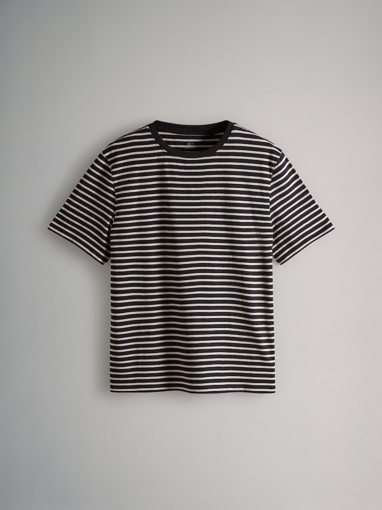 The Set Black/Berry Red/Taupe Brown/White/Stripe 5 Pack Relaxed Short Sleeve 100% Cotton T-Shirts - Image 11 of 13