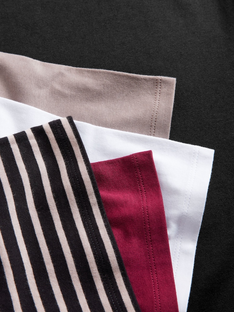 The Set Black/Berry Red/Taupe Brown/White/Stripe 5 Pack Relaxed Short Sleeve 100% Cotton T-Shirts - Image 12 of 13