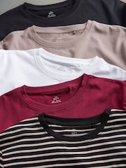 The Set Black/Berry Red/Taupe Brown/White/Stripe 5 Pack Relaxed Short Sleeve 100% Cotton T-Shirts - Image 13 of 13