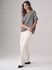 The Set Black/Berry Red/Taupe Brown/White/Stripe 5 Pack Relaxed Short Sleeve 100% Cotton T-Shirts - Image 3 of 13