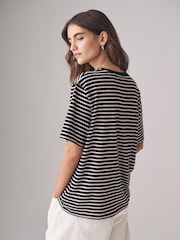 The Set Black/Berry Red/Taupe Brown/White/Stripe 5 Pack Relaxed Short Sleeve 100% Cotton T-Shirts - Image 5 of 13