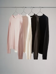 The Set Black/Pink/Chocolate Brown/Cream 4 Pack Fine Knit Crew Neck Jumpers - Image 2 of 8