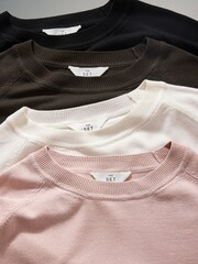 The Set Black/Pink/Chocolate Brown/Cream 4 Pack Fine Knit Crew Neck Jumpers - Image 7 of 8