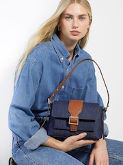 Dune London Blue Chrome Print Dara Pocket Front Shoulder Bag - Image 1 of 5