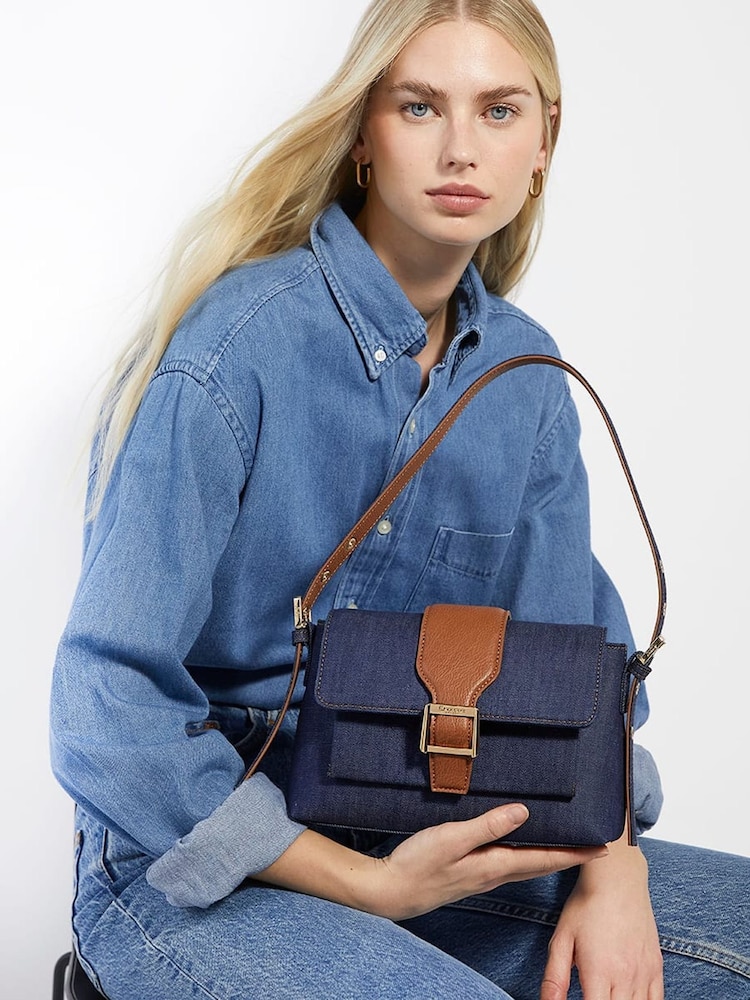 Dune London Blue Chrome Print Dara Pocket Front Shoulder Bag - Image 1 of 5