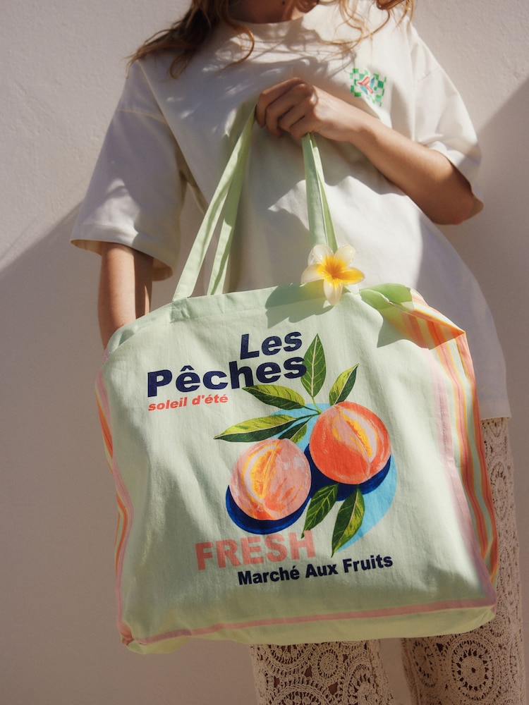 Green Peaches 100% Cotton Lightweight Shopper Bag - Image 3 of 8