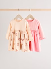 Pink/White Bear Print Baby Cotton Jersey Dresses 2 Pack (0mths-2yrs) - Image 1 of 12