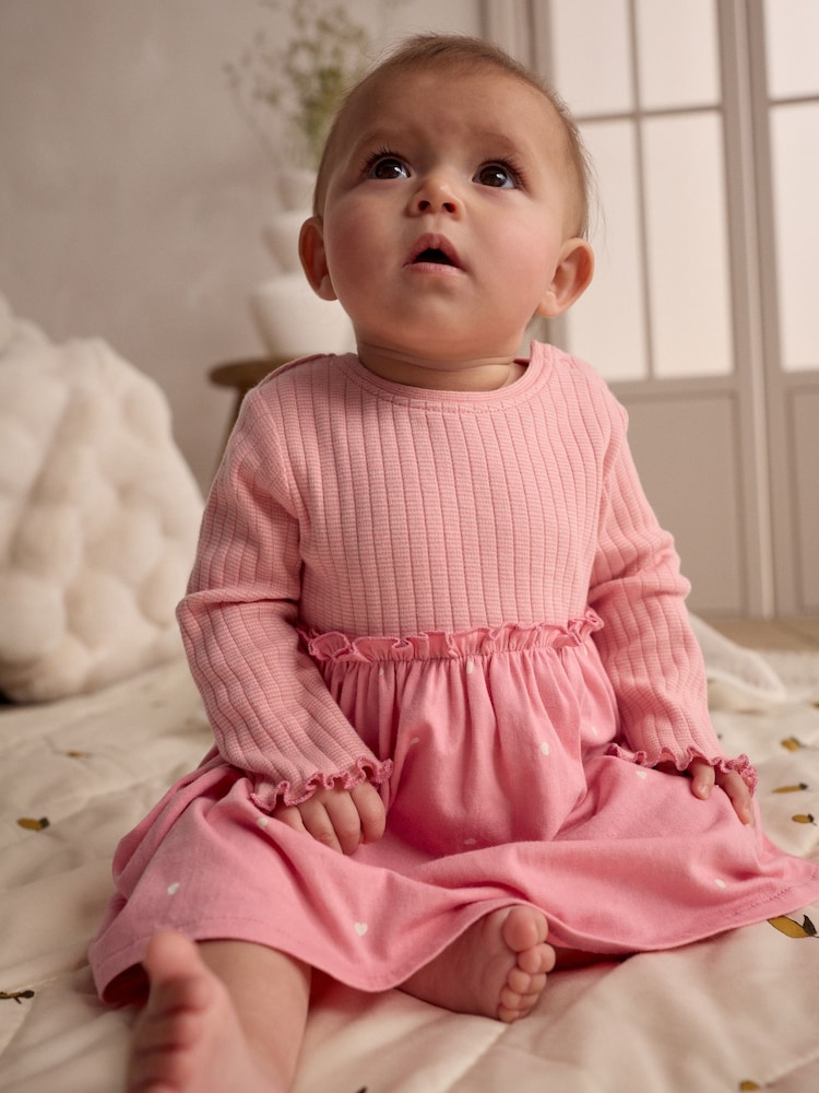 Pink/White Bear Print Baby Cotton Jersey Dresses 2 Pack (0mths-2yrs) - Image 2 of 12