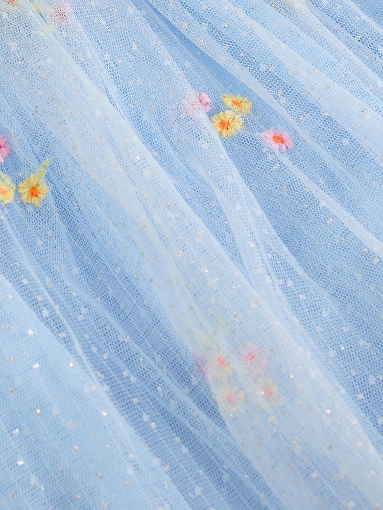 Blue Embroidered Flower Mesh Baby Dress (0mths-2yrs) - Image 5 of 7