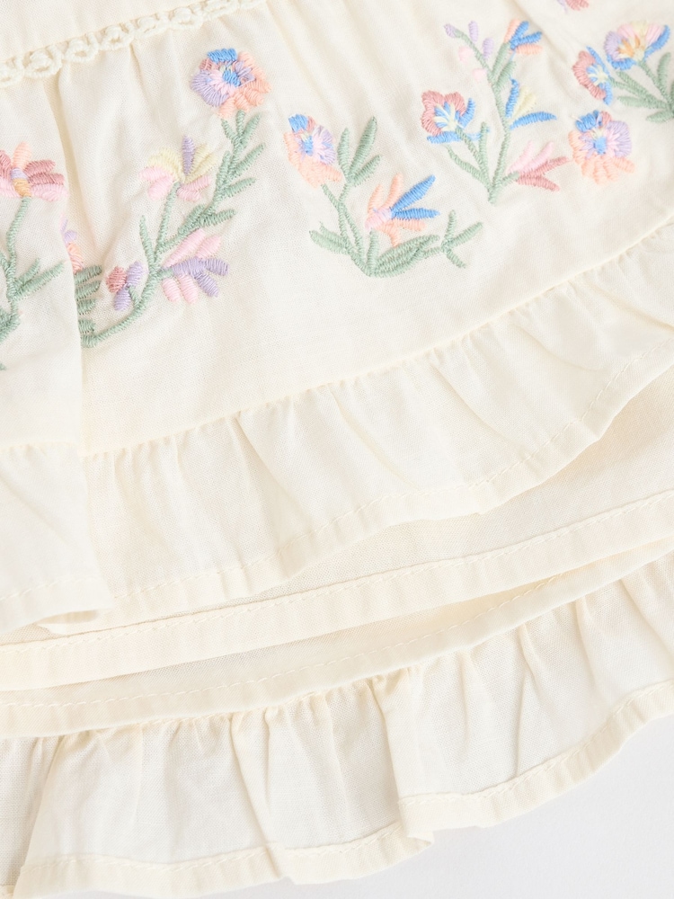 Cream Floral Embroidered Baby 100% Cotton Dress (0mths-2yrs) - Image 8 of 9
