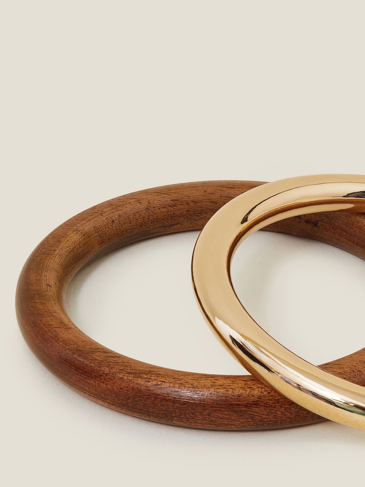 Accessorize Brown Metal and Wood Bangles 2 Pack - Image 1 of 3