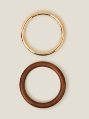 Accessorize Brown Metal and Wood Bangles 2 Pack - Image 2 of 3