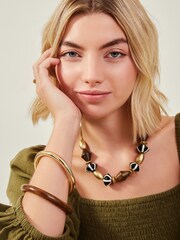 Accessorize Brown Metal and Wood Bangles 2 Pack - Image 3 of 3