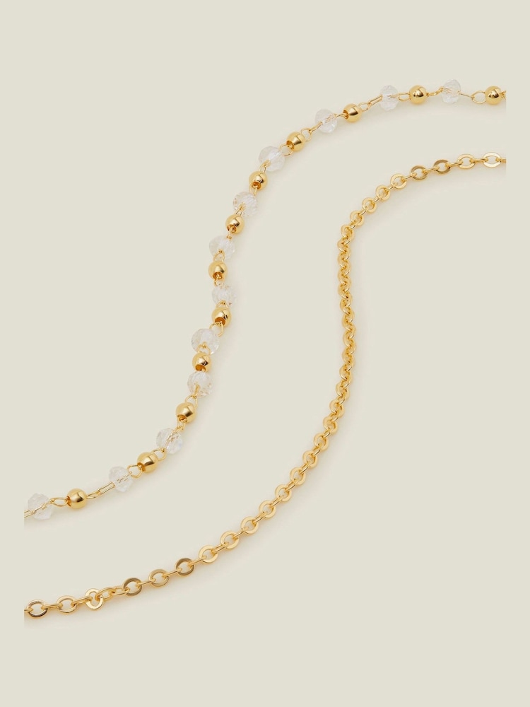 Accessorize Gold Plated 14ct Stationed Layered Necklace - Image 1 of 3 Accessorize Gold Plated 14ct Stationed Layered Necklace - Image 1 of 3