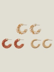 Accessorize Orange Raffia Beaded Hoops Earrings 3 Pack - Image 2 of 3
