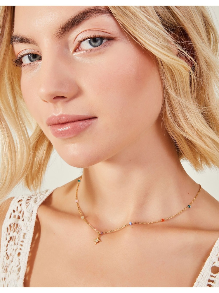 Accessorize Gold Plated 14ct Stationed Bead Chain - Image 1 of 3 Accessorize Gold Plated 14ct Stationed Bead Chain - Image 1 of 3