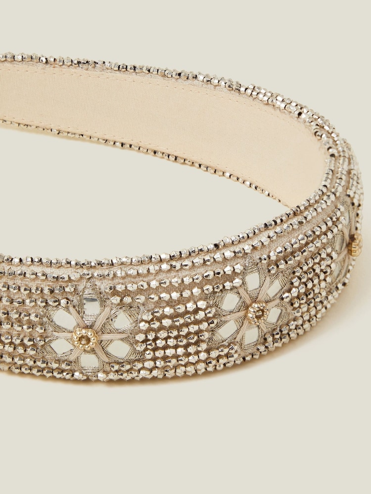 Accessorize Silver Flower Beaded Headband - Image 2 of 3 Accessorize Silver Flower Beaded Headband - Image 2 of 3
