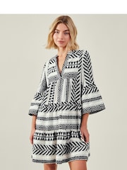Accessorize Black/White Flute Sleeve Jacquard Dress - Image 1 of 4