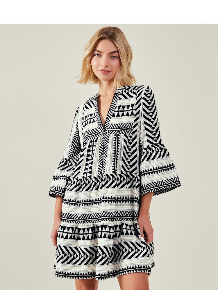 Accessorize Black/White Flute Sleeve Jacquard Dress - Image 1 of 4