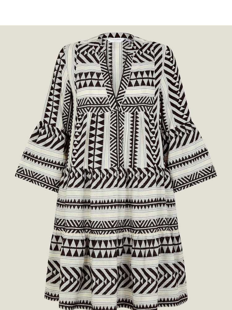 Accessorize Black/White Flute Sleeve Jacquard Dress - Image 4 of 4