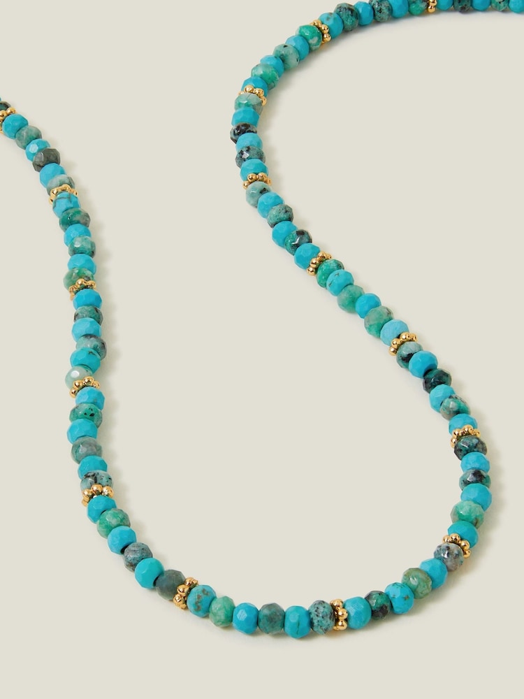 Accessorize Blue 14ct Gold Plated Beaded Necklace - Image 1 of 3