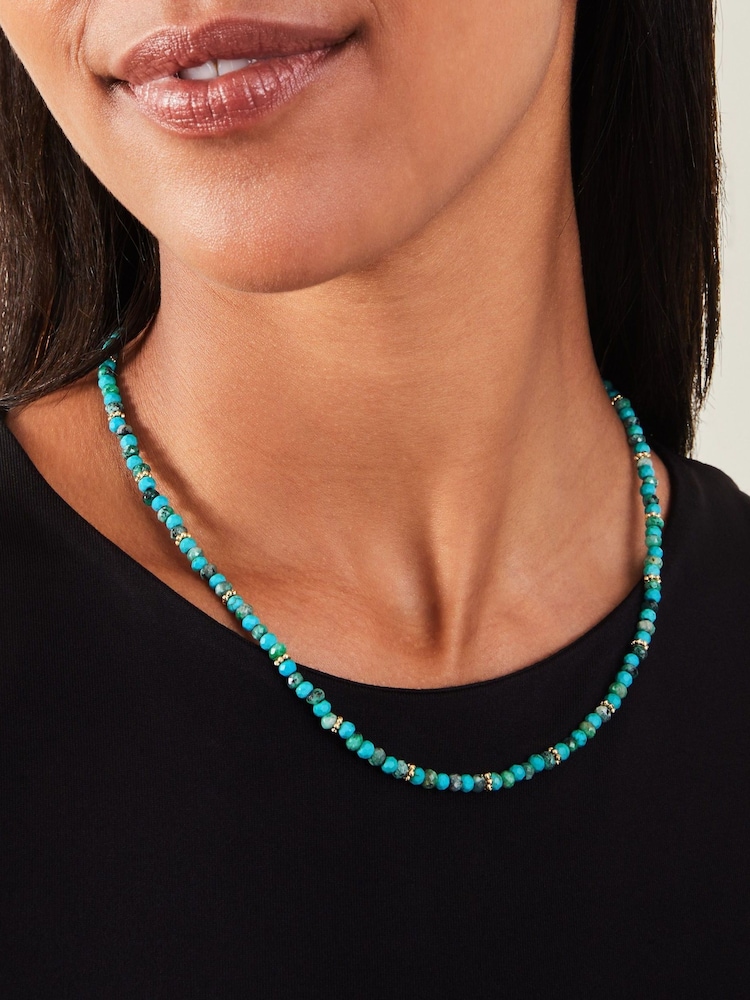 Accessorize Blue 14ct Gold Plated Beaded Necklace - Image 3 of 3