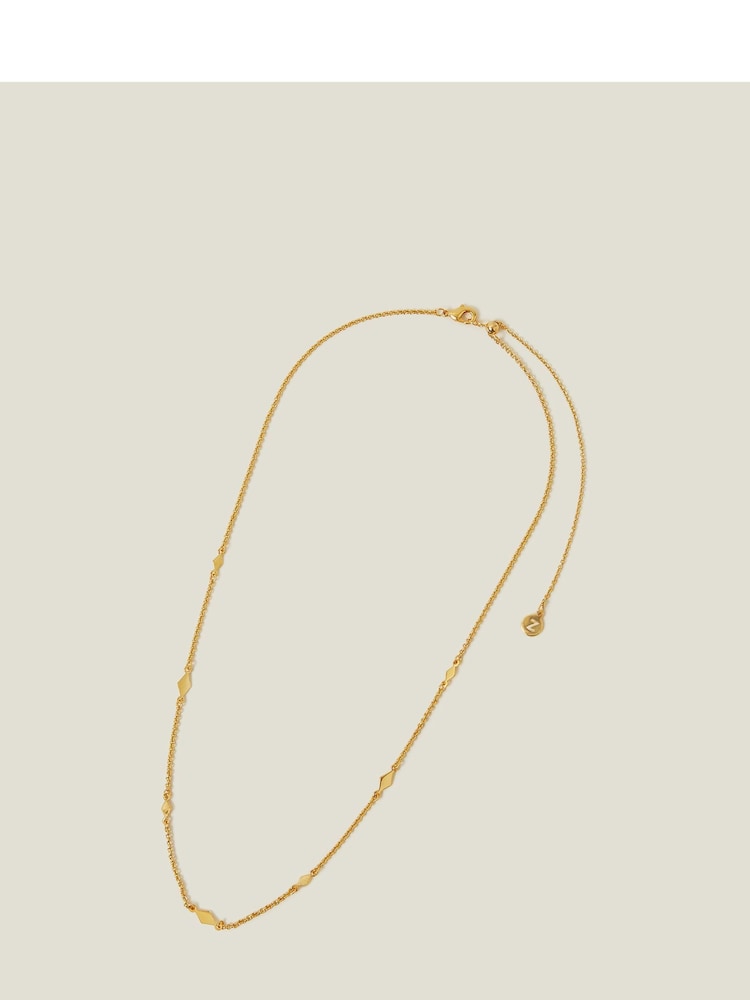 Accessorize Gold Plated 14ct Diamond Shape Station Necklace - Image 2 of 3 Accessorize Gold Plated 14ct Diamond Shape Station Necklace - Image 2 of 3