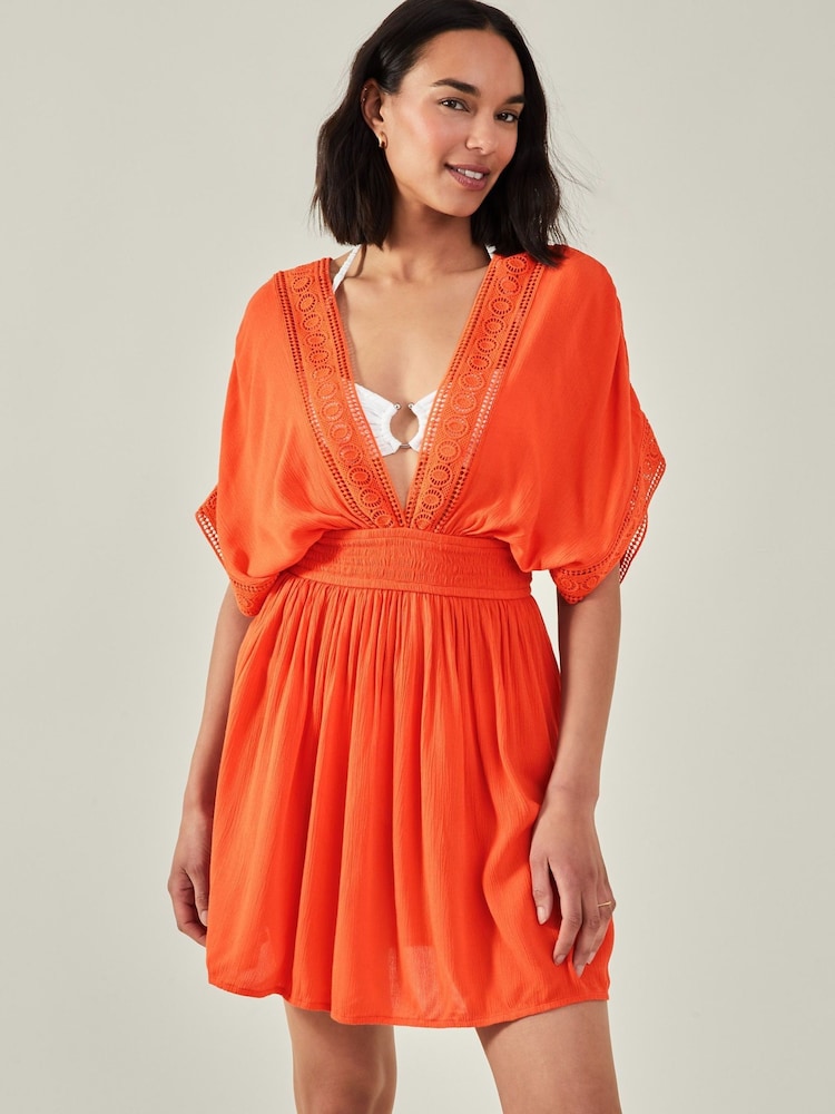 Accessorize Orange Short Embroidered Kaftan - Image 1 of 4