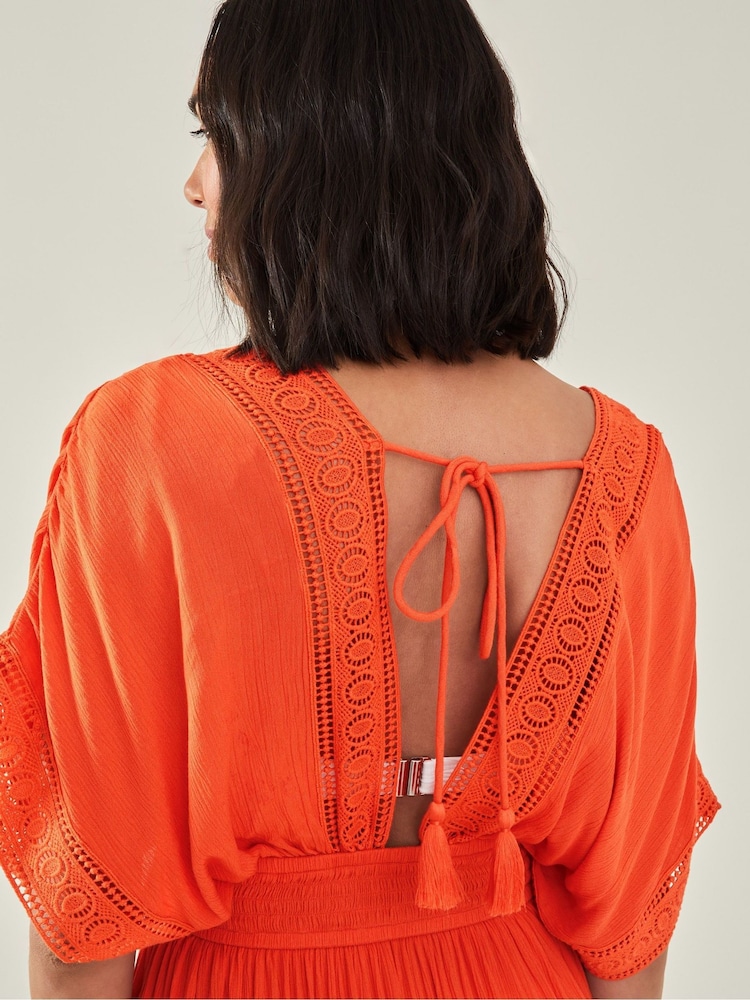 Accessorize Orange Short Embroidered Kaftan - Image 2 of 4