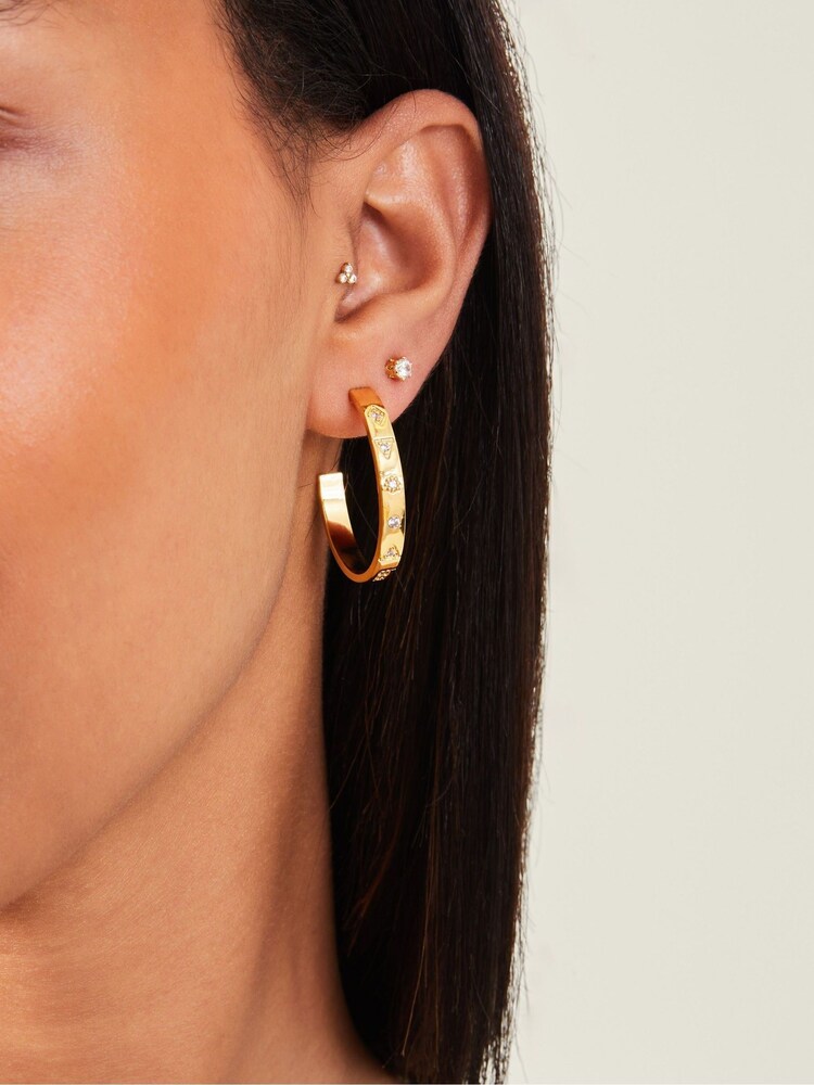 Accessorize Gold Plated 14ct Sparkle Station Hoop Earrings - Image 3 of 3 Accessorize Gold Plated 14ct Sparkle Station Hoop Earrings - Image 3 of 3