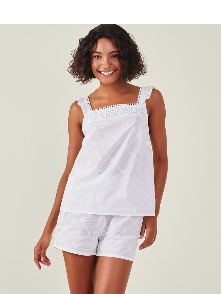 Accessorize Natural Broderie 100% Cotton Pyjamas Set - Image 1 of 4 Accessorize Natural Broderie 100% Cotton Pyjamas Set - Image 1 of 4