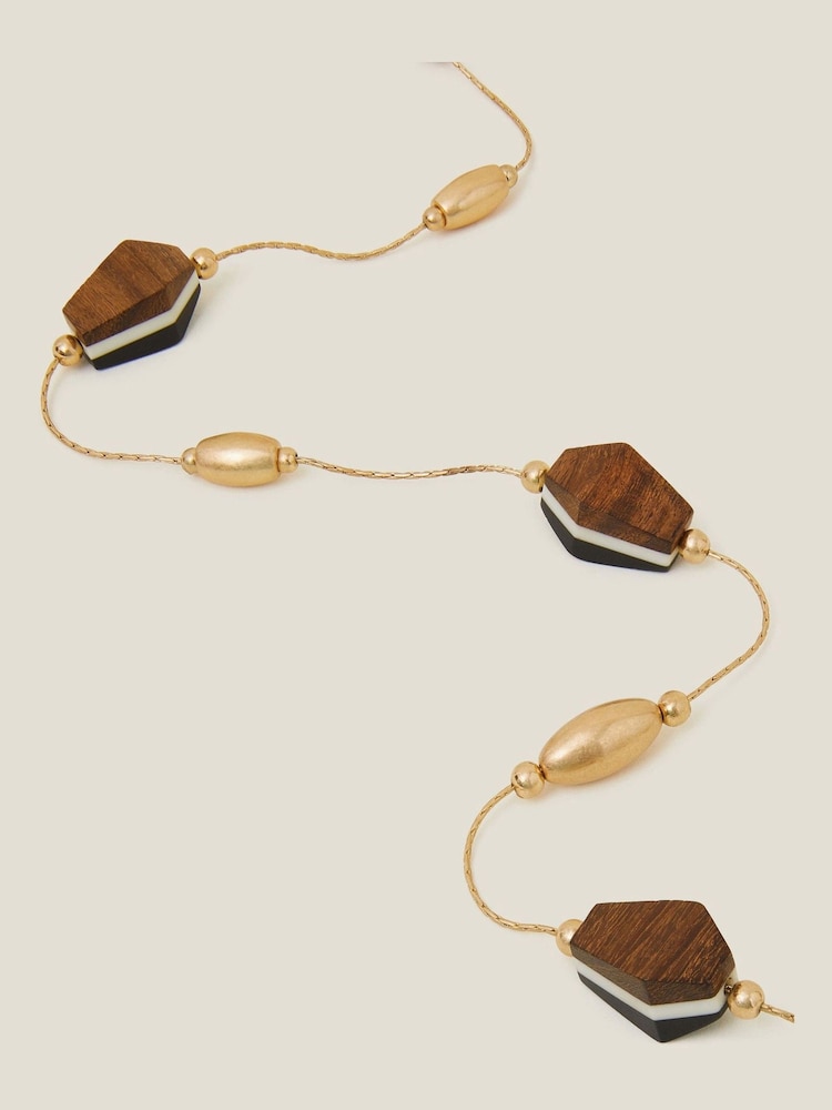 Accessorize Natural Wooden Bead Long Rope Necklace - Image 1 of 3