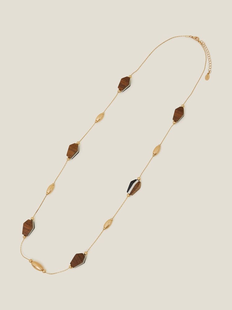 Accessorize Natural Wooden Bead Long Rope Necklace - Image 2 of 3