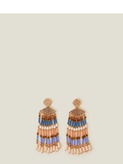 Accessorize Blue Chevron Beaded Tassel Earrings - Image 1 of 3