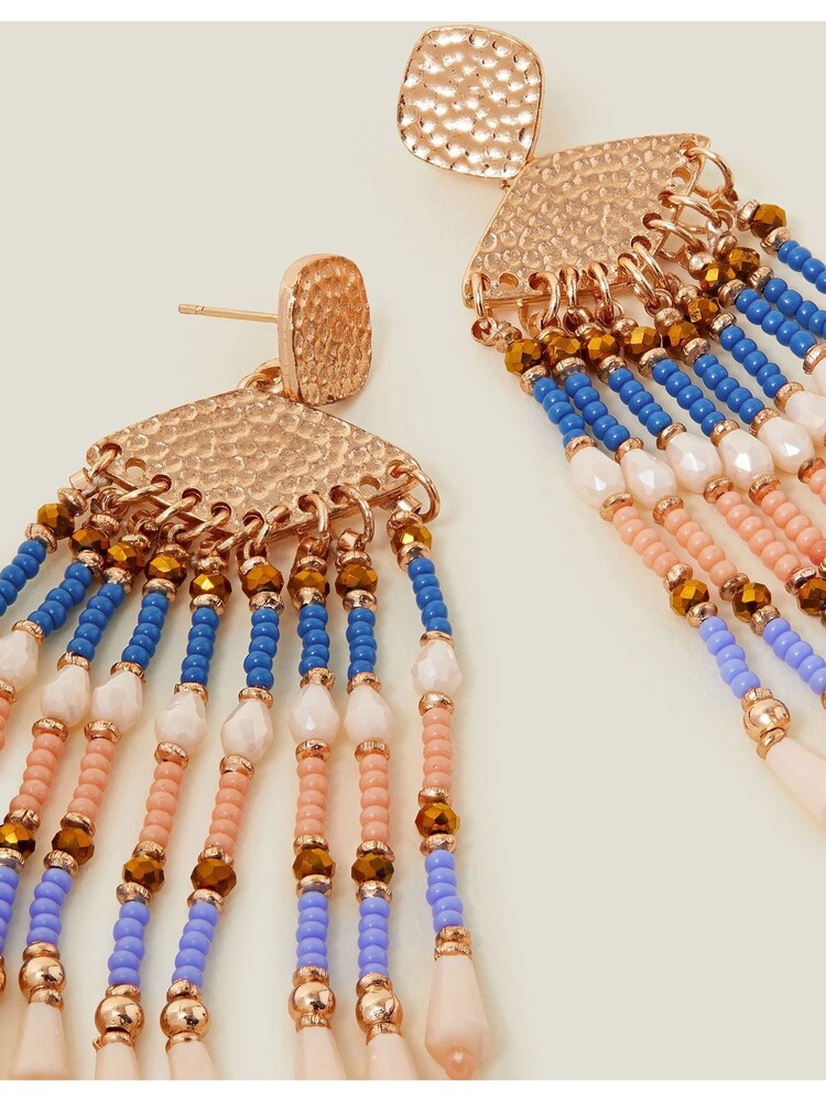Accessorize Blue Chevron Beaded Tassel Earrings - Image 2 of 3