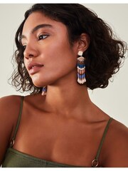 Accessorize Blue Chevron Beaded Tassel Earrings - Image 3 of 3