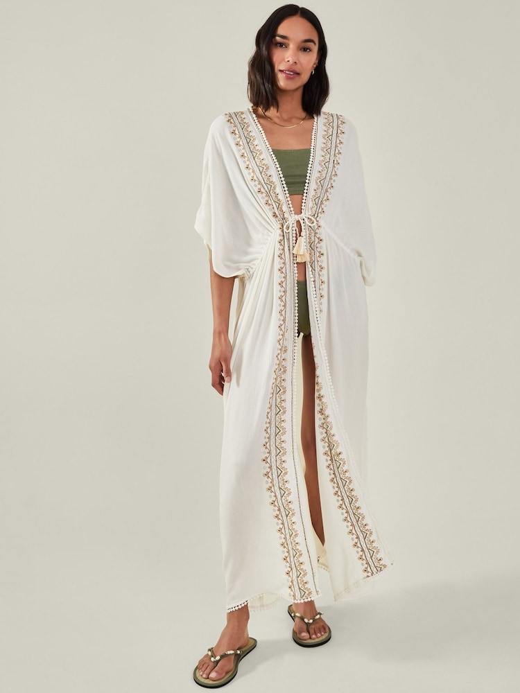 Accessorize Natural Maxi Embroidered Kimono - Image 1 of 4
