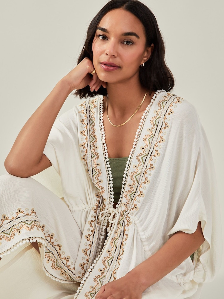 Accessorize Natural Maxi Embroidered Kimono - Image 2 of 4