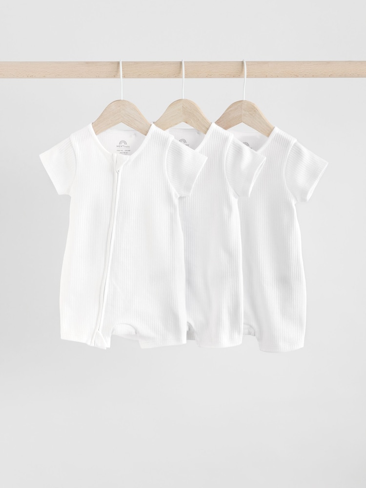 Blanco - Baby Two Way Zip 100% Cotton Rompers Sleepsuits 3 Pack (0mths-3yrs) - Imagen 1 de 10