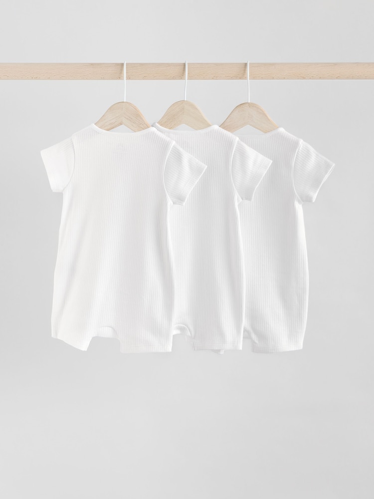 Blanco - Baby Two Way Zip 100% Cotton Rompers Sleepsuits 3 Pack (0mths-3yrs) - Imagen 2 de 10