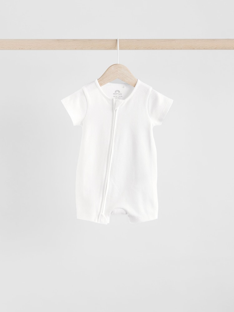 לבן - 3 Pack Two Way Zip Baby 100% Cotton Rompers (0mths-3yrs) - Image 3 of 10