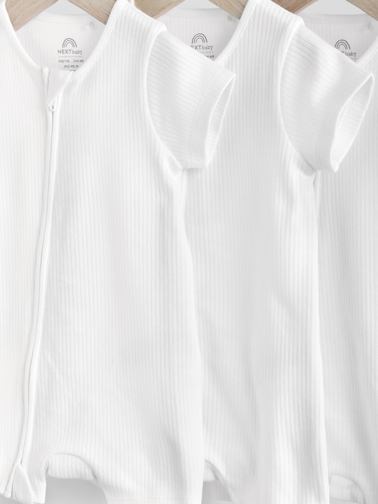 לבן - 3 Pack Two Way Zip Baby 100% Cotton Rompers (0mths-3yrs) - Image 7 of 10