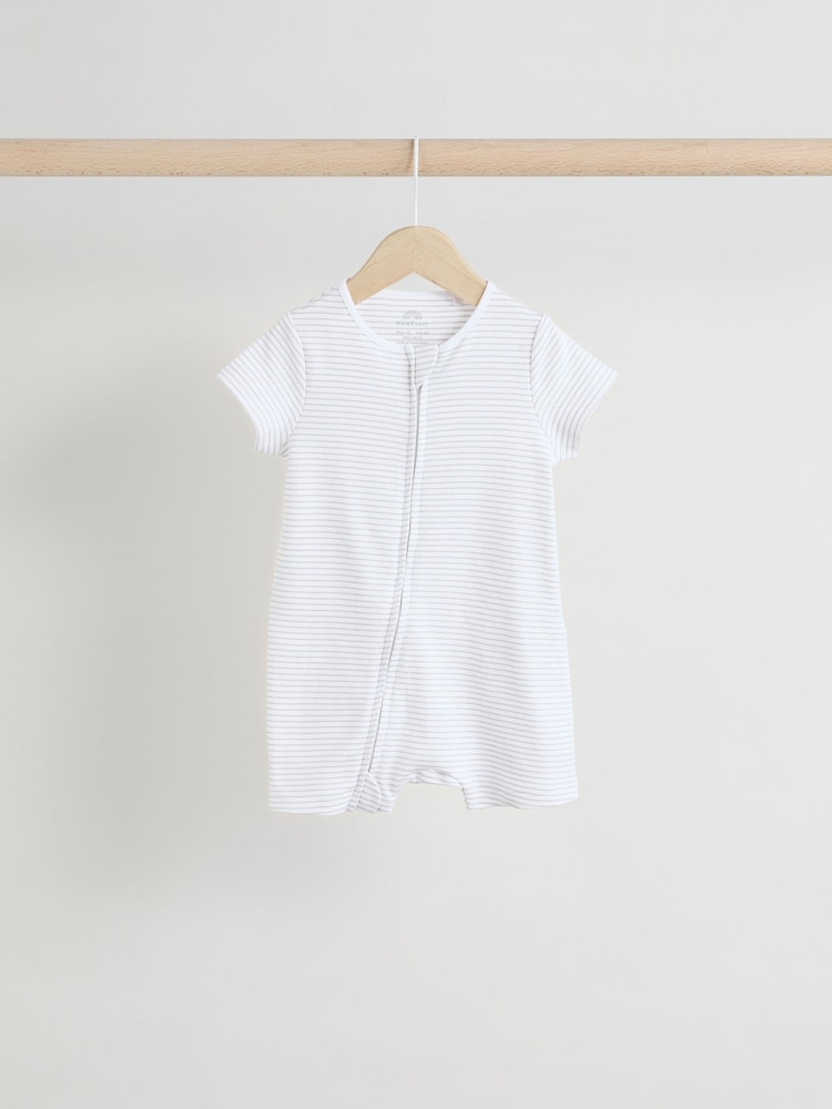 White 100% Cotton Two Way Zip Romper Sleepsuits 3 Pack (0mths-3yrs) - Image 6 of 12