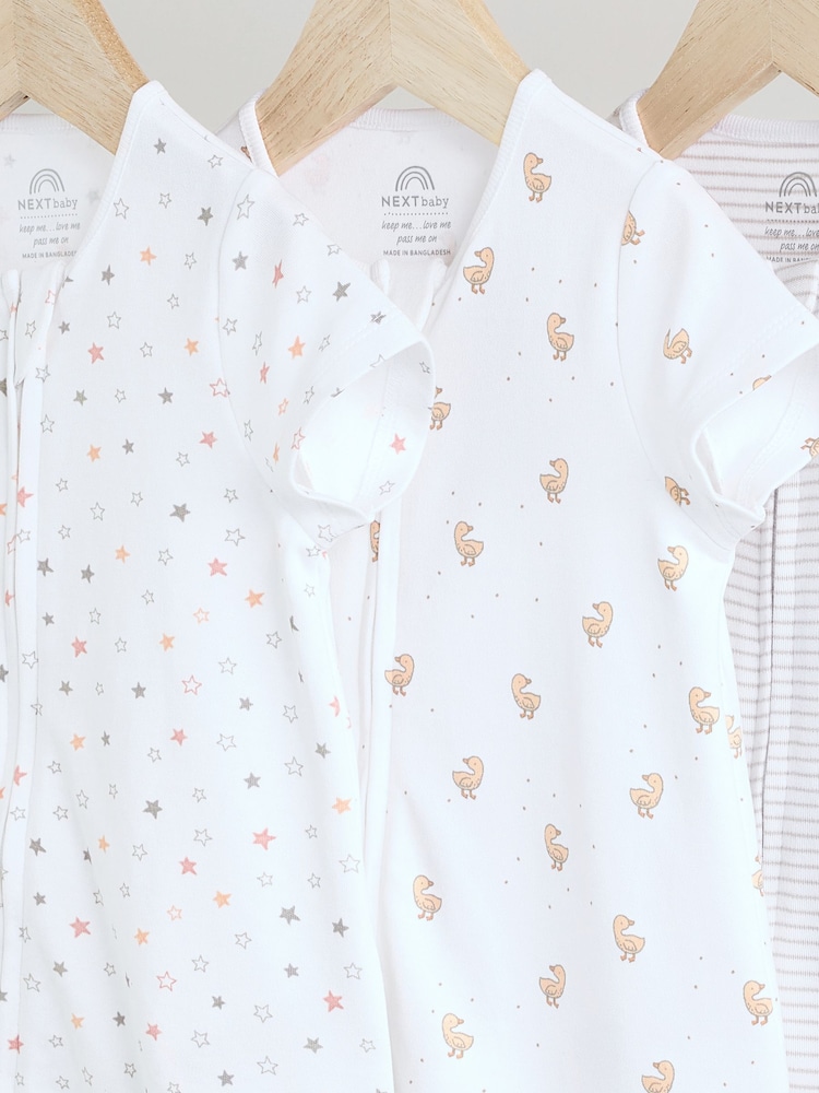 White 100% Cotton Two Way Zip Romper Sleepsuits 3 Pack (0mths-3yrs) - Image 7 of 12
