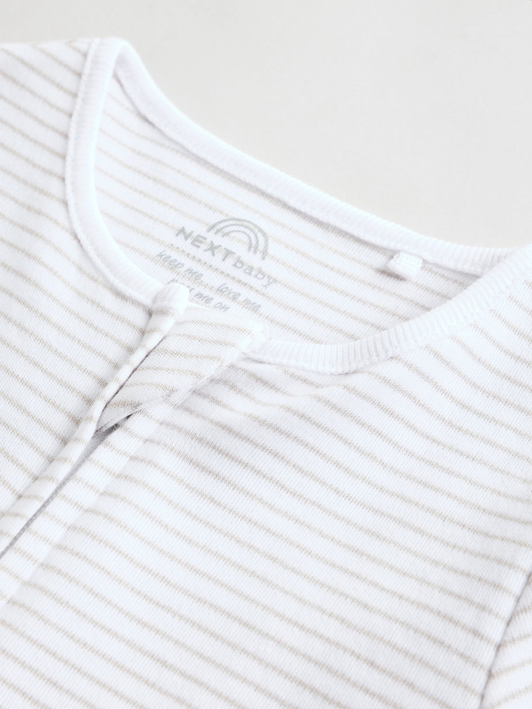 White 100% Cotton Two Way Zip Romper Sleepsuits 3 Pack (0mths-3yrs) - Image 8 of 12