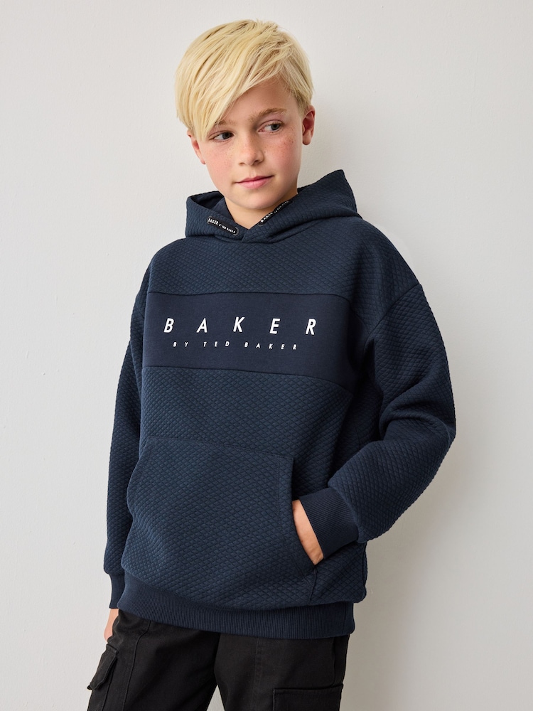 Baker by Ted Baker Textured 100% Cotton Hoodie - Image 2 of 8 Baker by Ted Baker Textured 100% Cotton Hoodie - Image 2 of 8